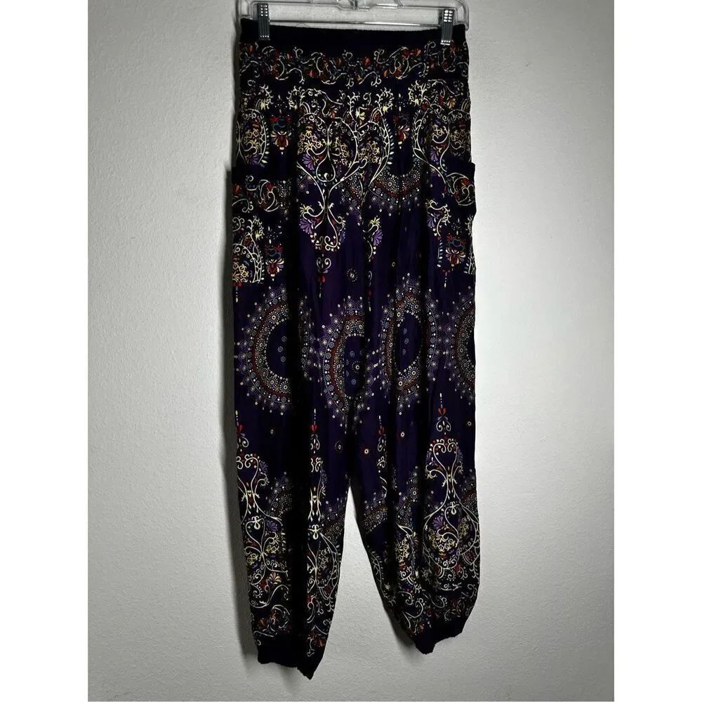 Dylans Women's Rayon Print Smocked Waist Boho HaremโPants Sz S See Description
